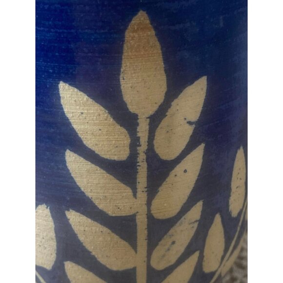 Handcrafted Blue Ceramic Mug With Gold Leaf Design By Contact Bridge 16 Oz - Picture 2 of 6